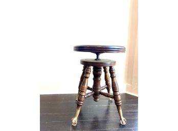 Antique • Piano Stool • Brass & Glass Claw Feet