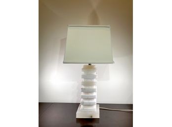 Stacked Onyx & Marble Lamp With Square Shade