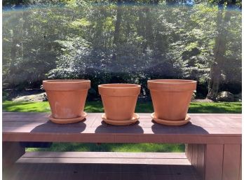 (3) Large Italian Terracotta Planters With Matching Bases