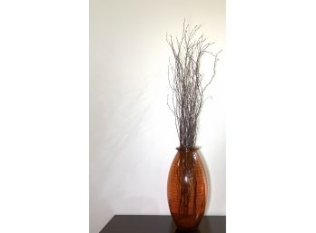 Spanish Amber Glass Vessel With Flared Collar • Natural Twig Inserts