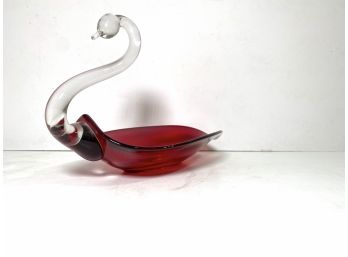 Functional Art • Red & Clear Art Swan Candy Dish