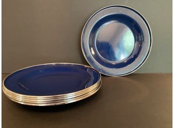 Pottery Barn • (6) Cobalt Blue And Silver Rimmed 10'' Plates