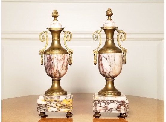 A Pair Of 19th Century French Marble And Bronze Cassolettes