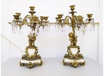 A Pair Of Early 20th Century Marble And Bronze Candelabra
