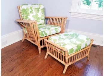 Vintage Rattan Chair And Ottoman (Possibly Heywood Wakefield)