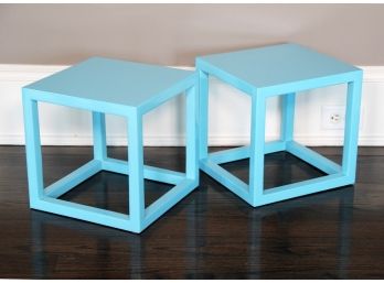 A Pair Of Aqua Lacquerware Tables By Johnathan Adler