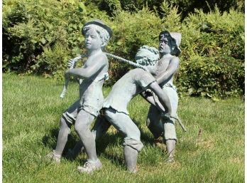 Large Bronze Garden Statue - 'Tug Of War' - AS IS