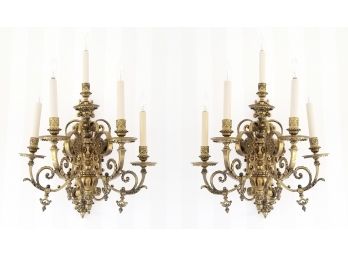 A Pair Of Early 20th Century Brass Wall Sconces