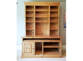 A Natural Pine Desk And Bookcase