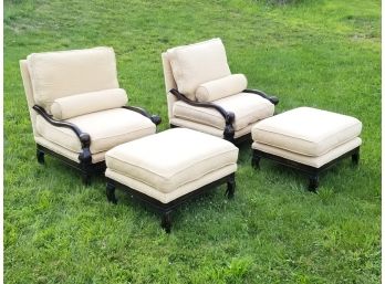 Pair Of  Elegant Oversize Armchairs With Ottomans - AS IS