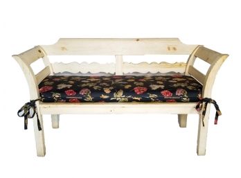 A Gorgeous Rustic Pine Bench With Upholstered Cushion