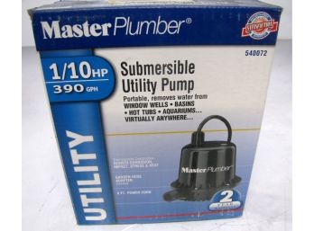 Master Plumber 1/10 HP 390 GPH Portable Submersible Utility Pump Model # 540072  New In Box