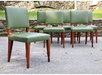 A Set Of 6 Custom Modern Oak And Leather Dining Chairs