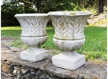 A Pair Of Vintage Cast Stone Garden Urns