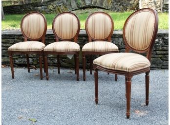 A Set Of 4 Louis XVI Style Upholstered Round Back Chairs By Ethan Allen