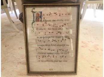 Antique Framed Sheet Music (Approx 16th Century), Hand Colored On Vellum