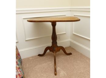 Vintage Georgian Style Wooden Side Table On Turned Center Column & Tripod Legged Base