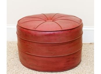 Leather Red Round Ottoman