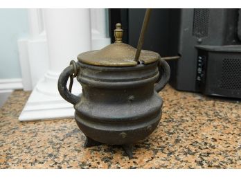 Vintage Cast Iron Fire Starter Smudge Pot - Cauldron - With Wand