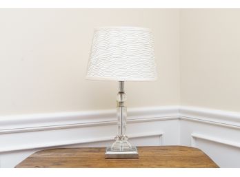 Cut Crystal Table Lamp On Silver Toned Metal Base
