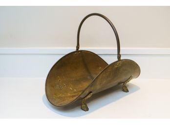 Vintage Brass Log Holder With Claw Footed Base