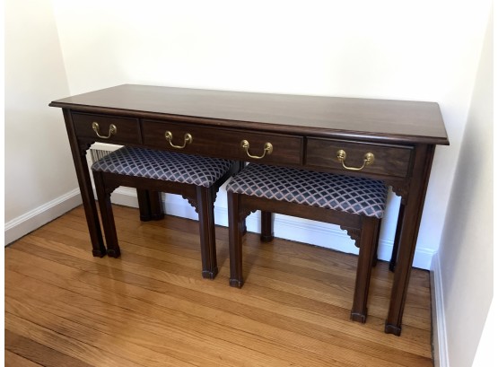 Vintage Harden Console Table With Two Benches