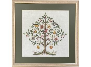 Vintage Embroidered Fruit Tree Artwork