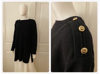 St. John Knit Sweater With Gold Button Accents, Size L