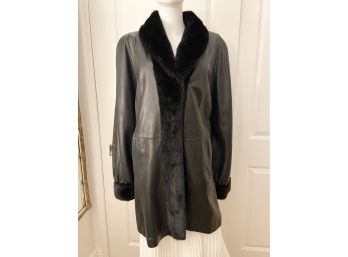 Leather Jacket With Fur Trim, Size L
