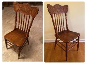 Vintage Pair Of Carved Wooden Chairs