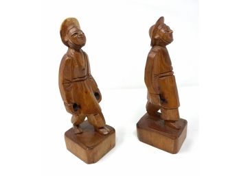 Pair Of Chinese Carved Wooden Statues