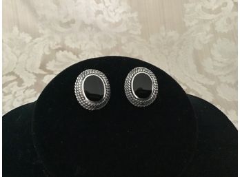 Sterling Silver And Onyx Earrings