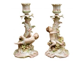Pair Of Antique Dresden Candle Holders