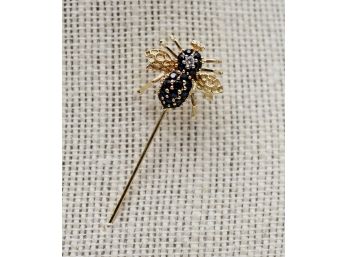 14K Yellow Gold Sapphire Diamond Bumble Bee Stick Pin