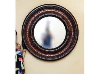 Large Circular Wall Mirror With Crackle Mosaic Glass Design