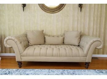 Beautiful Tufted Roll Arm Upholstered Sofa W/Turned Wooden Feet