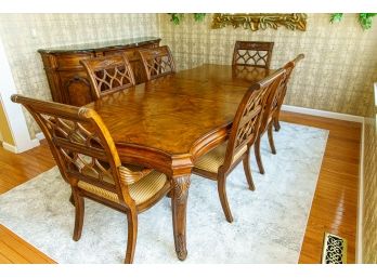 Carved Drexel Heritage Diamond Pattern Top Dining Table & Chairs - 2 Arm Chairs, 4 Side Chairs