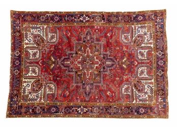 Hand-Knotted Red Heriz Rug