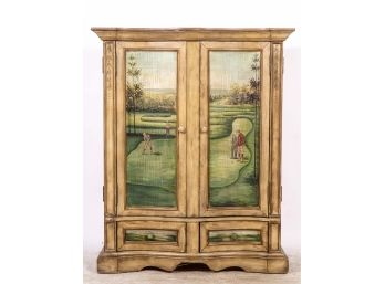 Antique Style Painted Media Cabinet With Golf Design