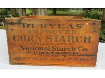 Late 19th C. Duryea's Corn Starch Oswego, NY Packing Crate Nice Bold Lettering