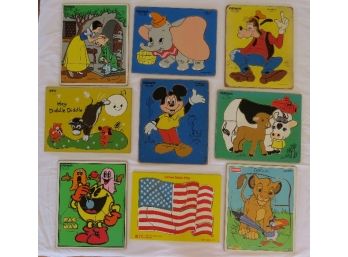 Lot Of 9 Children's Wooden Tray Frame Puzzles-All Complete