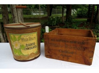 Pair Of Early Advertising Candy Bucket & Box From Upstate NY Companies C.1900-20 Era