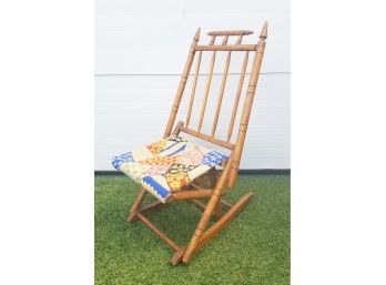Antique  Folding Rocking Chair Needlepoint Seat