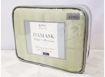 Damask Stripe Collection 100% Egyptian Cotton 500 Thread Count King Sheet Set - Green Tea