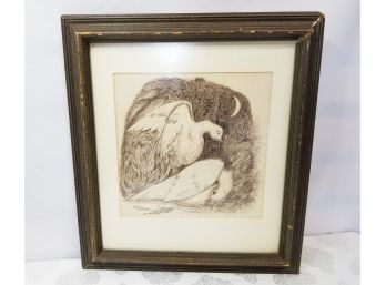 Framed Etched Pencil Drawing 'The Awakening' Signed By Artist Will 1988