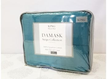 Damask Stripe Collection 100% Egyptian Cotton 500 Thread Count King Sheet Set - Teal