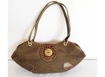 Eric Javits Brown Woven Shoulder Bag With Moc Leather Trim