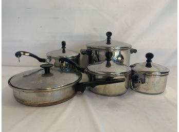Five Stainless Fiberglass Cookware, Pan And Pots