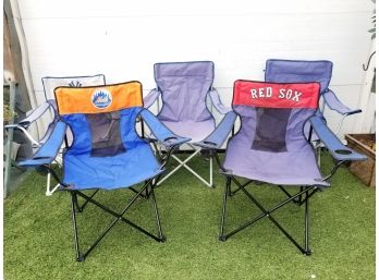 Six Folding Chairs With Carrying Bags; Mets, Red Sox, Yankees