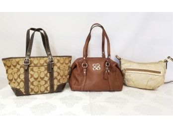 Three Small Brown & Tan Coach Handbags